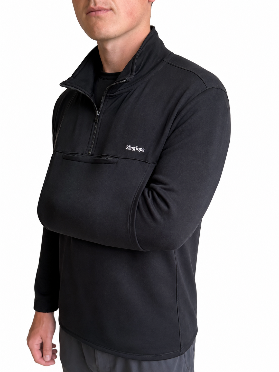 SlingTops Recovery Wear Men's Quarter Zip with Built-In Arm Support - Designed for Easy, Stylish Dressing During Recovery